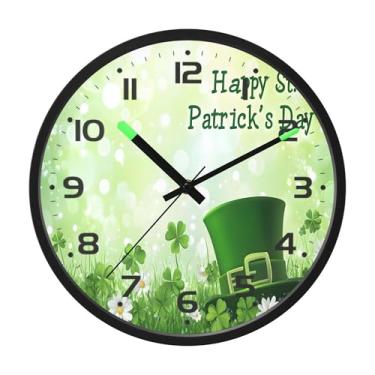 Imagem de SEHANY Relógio de parede Green Clover, silencioso, sem tique-taque, relógio redondo operado por bateria, controle de som, luz noturna, relógios de parede para sala de estar, cozinha, quarto
