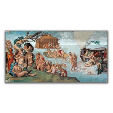Imagem de Yomcut Pôster da série Michelangelo Sistine Chapel Teto Frescoes - The Flood - Impressões de murais de Michelangelo Cultura Religiosa e Arte Moderna Decoração de Parede Sem Moldura 12 x 24 pol. 30 x