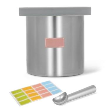 Imagem de Pintes e tampas de aço inoxidável de substituição para recipientes de creme Ninja, compatível com a cafeteira Ninja Creami NC300, NC301, NC299AMZ Series – 1 pacote de 473 ml, inclui etiquetas