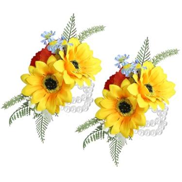 Imagem de Rinlong 2 peças Corpete de girassol com flores artificiais para casamento, baile de formatura, pulseira de pulso, noiva, dama de honra