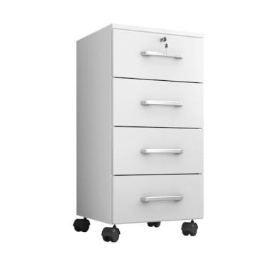 Imagem de Compartimento Organizador com Gavetas，Caixa Organizadora com Gavetas,Gaveteiro para quarto escritorio com chave com rodinhas(Branco)