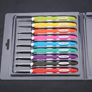 Imagem de Generic Conjunto de Ganchos de crochê de Alumínio Liso, 9 Peças, Ferramentas de Cabo de Plástico Ergonômico para Artesanato de Agulhas de tricô, Conjunto de Gancho de crochê de Alumínio, Gancho de Fio de (Embalagem blister de plástico)