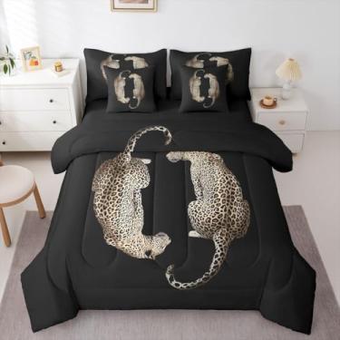 Imagem de Erosebridal Conjunto de edredom King com estampa de guepardo, cama em um saco, leopardo, preto, para adolescentes e adultos, moderno, estético, moderno, conjunto de cama coquete Y2K