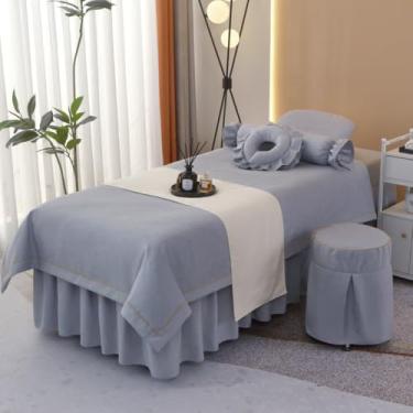 Imagem de Conjunto de lençóis de mesa de massagem, colcha de beleza, 7 peças, luxuosa, algodão e linho, salão de beleza, massagem especial, saia para cama com bolso, cor sólida, xampu, conjunto de cama - cinza