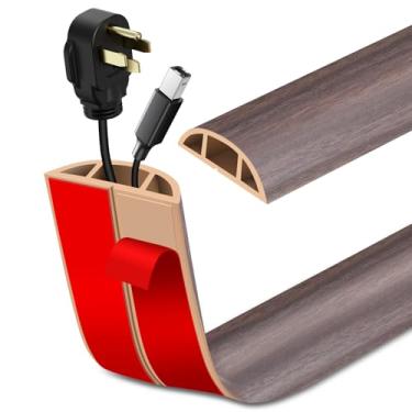 Imagem de Capa de cabo de piso autoadesiva, capa de extensão de piso para proteção de cabo de alimentação de piso, gerenciamento de cabos, evita desvios, cavidade do cabo 1,2 cm L x 0,7 cm A (madeira de