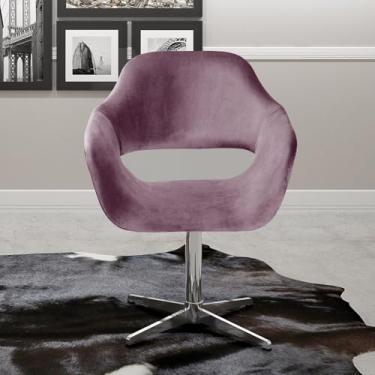 Imagem de Poltrona Decorativa Zara Pé Giratório de Metal Sala Recepção Roxo