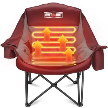 Imagem de Overmont Cadeira de acampamento superdimensionada aquecida para adultos - 3 níveis de calor assento e encosto controle separado - suporte de 181 kg, cadeira dobrável acolchoada resistente, portátil