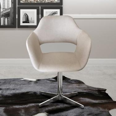 Imagem de Poltrona Decorativa Zara Pé Giratório de Metal Sala Recepção Cinza Capuccino