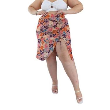 Imagem de Saia Midi Franzida Assimétrica Cintura Alta com Recorte na perna com f