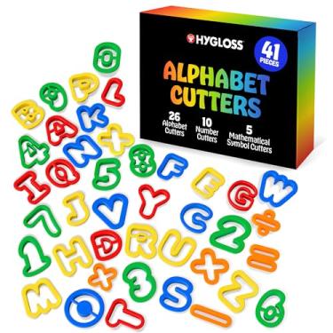 Imagem de Conjunto de cortadores de alfabeto e números para crianças – Kit de moldes de letras e números com cores brilhantes – Ferramentas educativas de argila e massa para aprender, contar e fazer artesanato