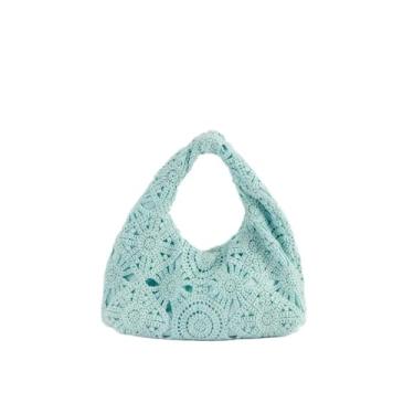 Imagem de ANZOAT Bolsa mensageiro feminina de palha vazada moderna bolsa de ombro designer de praia bolsa de viagem transversal