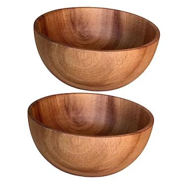 Imagem de 2 peças tigela de madeira recipiente para lanche conjunto de xadrez grande conjunto de assadeiras tigelas de madeira grandes tigelas de salada talheres de madeira bacia de comida de madeira engrossar