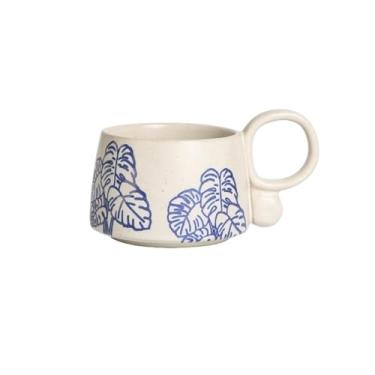 Imagem de Xícaras de café Caneca de café pintada à mão com esmalte cerâmico estilo chinês, flor, planta, latte, aveia, da manhã, 325ml