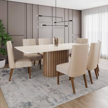 Imagem de Conjunto Mesa Solana 200cm com Vidro 08 Cadeiras Anne Marrom/Off White/Bege/Creme