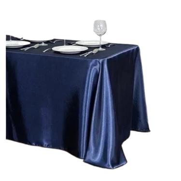 Imagem de Toalha de mesa de cetim de cor sólida, sobreposição de toalha de mesa, aniversário, casamento, banquete, restaurante, festival, festa (azul escuro, 145 x 250 cm)