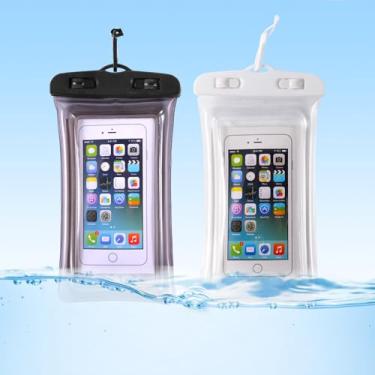 Imagem de Pacote com 2 bolsas impermeáveis para celular, bolsa seca para iPhone 16 15 14 13 12 Pro Max Plus XR e Galaxy S24 S23 S22 IPX8 capa esportiva ao ar livre (branca, preta)