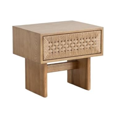 Imagem de Mesa de cabeceira de vime vintage moderna armário de armazenamento com gaveta sofá armário lateral sala de estar quarto prático (natural)