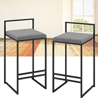 Imagem de KIDYBO Conjunto de 2 cadeiras de bar de cozinha para café da manhã com encosto e apoio para os pés de metal, bancos de bar altos, móveis de bar, banquetas de fazenda para ambientes internos e externos
