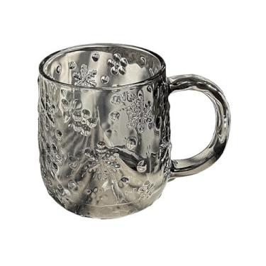 Imagem de Caneca de vidro em relevo floco de neve com alça, copos de vidro colorido de 325 ml (cinza)
