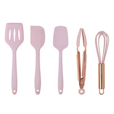 Imagem de Conjuntos de Espátulas Silicone 5 peças Resistentes ao Calor Antiaderentes com Núcleo Ferro para Baking Includes Slotted Spatula Espátula Flexível Colher Batedor Ovos Pinças Comida