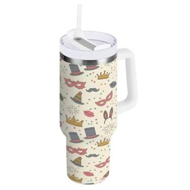 Imagem de Blueangle Copo isolado carnaval carnaval 1,134 g com alça e tampa de palha, caneca de viagem reutilizável de aço inoxidável (587)