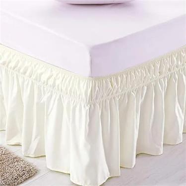 Imagem de OMIREL Saia de cama plissada, saia totalmente elástica, saia plissada de 30 cm, saias de cama plissadas de microfibra, macias, fáceis de cuidar, com saias elásticas ajustáveis, bege, 150 x 200 +