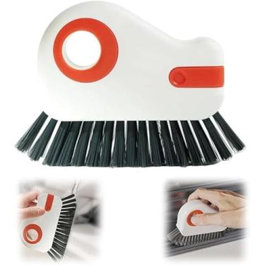 Imagem de Escova de limpeza de cerdas rígidas multifuncional 2 em 1, limpador de trilhos de janela multifuncional com cerdas duras e raspador oculto, kit de escovas de limpeza de cozinha para porta do obturador