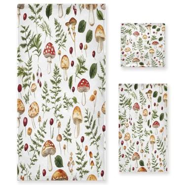 Imagem de xigua Conjunto de toalhas de banheiro com cogumelos florestais absorventes macios 3 peças toalha de banho toalha de mão toalhas decorativas para banheiro, academia, hotel, praia, piscina