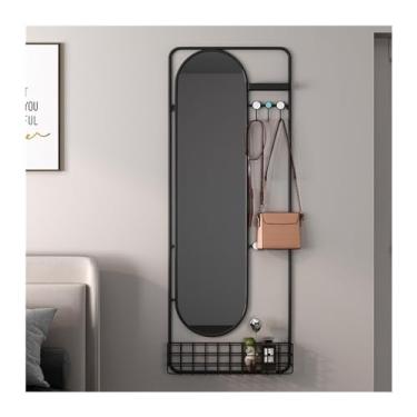 Imagem de x3anggyt5 Espelhos de comprimento total espelho simples montado na parede espelho de comprimento total espelho de metal montado na parede cabideiro integrado para roupas de casa espelho de corpo