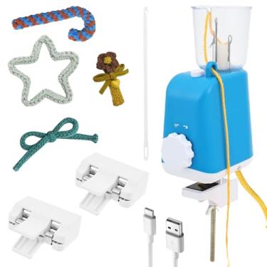 Imagem de UKQRRTC Máquina de tricô, conjunto de tricô, design automático, sistema de tensão de peso duplo, fácil de usar, cria artesanato bonito, presente ideal para adultos, iniciantes (azul)