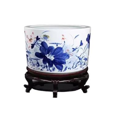 Imagem de Tanque de peixes de cerâmica moderno Jingdezhen Tanque de alimentação de tartaruga de cerâmica ao ar livre terraço decorativo aquário de peixes decoração de sala de estar decoração de mesa exibição de