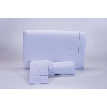 Imagem de Jogo Lençol Casal Super King 3 Peças Branco 200 Fios Algodão