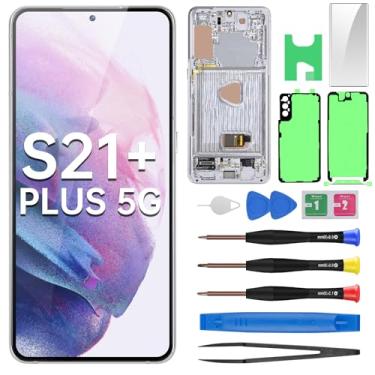 Imagem de BESJMYT Tela de substituição AMOLED para Samsung Galaxy S21 Plus 5G OLED Display Touch digitalizador conjunto completo com moldura prata Phantom e botão lateral kit de ferramentas de reparo de vidro