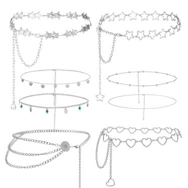 Imagem de 8 peças de cinto de cintura para mulheres, correntes corporais, calças de ganga, corrente de biquíni, corrente de barriga, boho, camadas, verão, skinny, praia, acessórios de joias