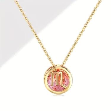 Imagem de Colar banhado a ouro com pedra do zodíaco com abertura dupla face, pingente de signo do horóscopo para presentes femininos, One Size, Latão banhado a ouro, Sem Pedra Preciosa