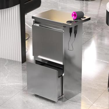 Imagem de Armário de armazenamento de salão de barbeiro de aço inoxidável - estação de estilo de 3 gavetas para cabeleireiros, spa de beleza e organização de ferramentas de tatuagem, armazenamento de