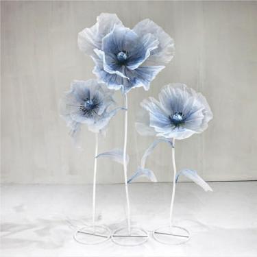 Imagem de Decoração de flores artificiais gigantes - 3 peças de flores coloridas realistas com base em pé para fundo de casamento, decoração de festa e adereços de fotografia