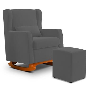 Imagem de Poltrona de Amamentação e Descanso Zoe com Base Balanço e Puff Suede Cinza - Desk Design