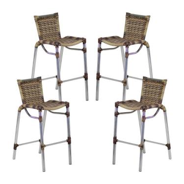 Imagem de 4 Banquetas Em Alumínio Fortaleza Alta Com Encosto Para Cozinha Edícula E Balcão Capuccino