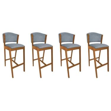 Imagem de Kit 4 Banquetas Altas De Madeira Maciça Ana Em Linho Premium Cinza Linho Cerejeira