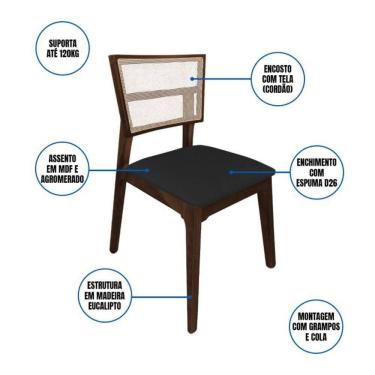 Imagem de Cadeira De Jantar Em Tela Premium Madeira Maciça Manuela Preto Veludo