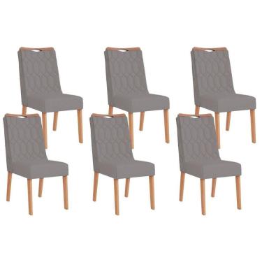 Imagem de Cadeira De Cozinha Bia Kit 6 Un Cedro Suede Lunar