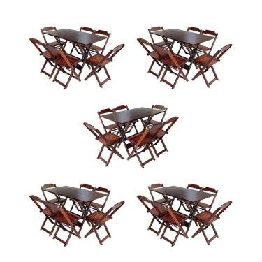 Imagem de Kit 5 Conjuntos De Mesa Dobravel Com 6 Cadeiras De Madeira 120X70 Para Restaurante E Bar - Imbuia