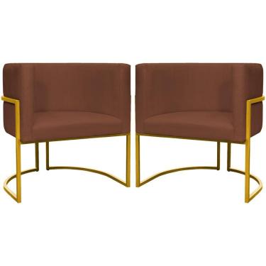 Imagem de Kit 2 Poltronas Cadeira Para Sala De Luna Suede Cores Base Dourada - Terracota, Suede