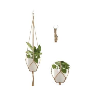 Imagem de Cesta Suspensa Para Vaso De Flores Em Macramê, Feita À Mão, Com Corda 