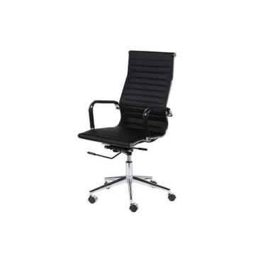 Imagem de Cadeira Escritório Preta Presidente Eames Couro 3301 Alta - OR DESIGN,