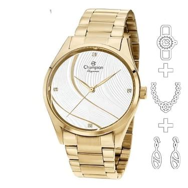 Imagem de Relógio Champion Kit Feminino Analógico Dourado Cn24655w
