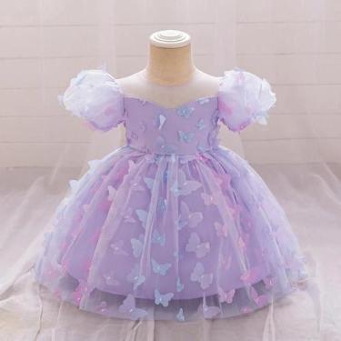 Imagem de Vestido De Princesa Com Estampa De Borboleta Rosa Para Bebês Meninas, 