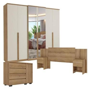 Imagem de Guarda Roupa Casal Valência 6 Portas Full Glass Capuccino Off White co