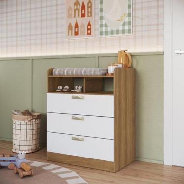 Imagem de Cômoda Infantil com 3 Gavetas Cmd001 Mel/Branco - Plasmóbile